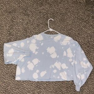 Blue and white tie dyed oversized cropped crewneck